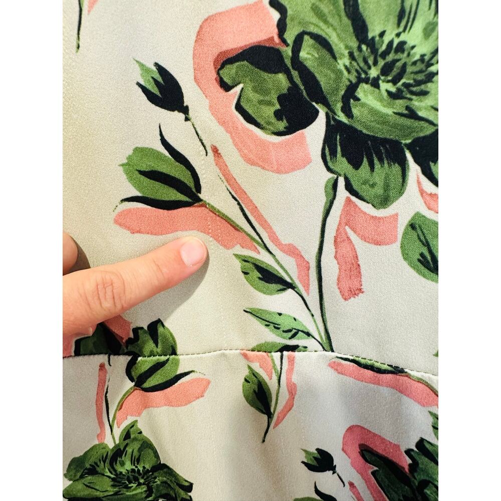 ALEXIA ADMOR Off-White Green Floral Sophie Cinched Waist Flowy Dress size 10 - Picture 8 of 16